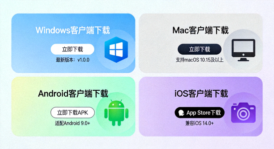 选择Windows、Mac、Android、iOS不同设备客户端下载的界面